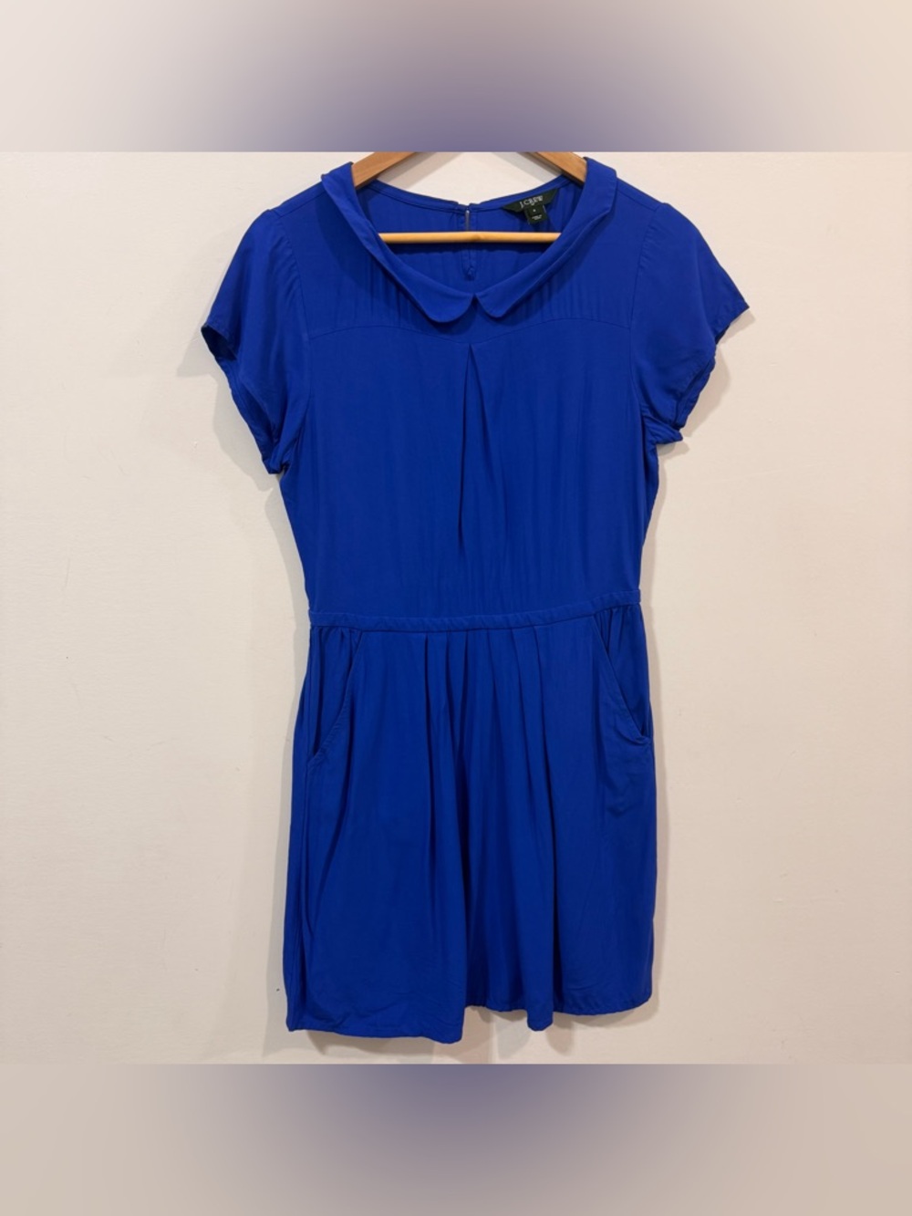 J. Crew Cobalt Short-Sleeve Peter Pan Collar Coastal Summer Mini Dress Size 6